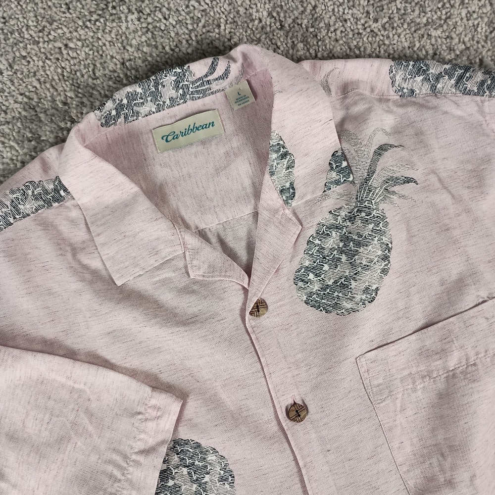 Caribbean Large‎ Pink Pineapple Short Sleeve Mens Hawaiian Shirt